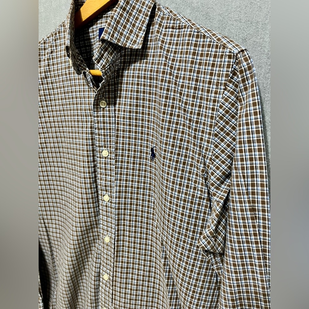 Polo Ralph‎ Lauren Brown Blue Checkered Button Down Shirt Size Medium - Picture 9 of 10